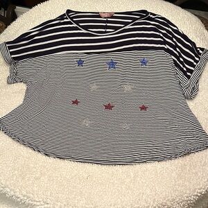 SJS Navy, White & Red Star Embellished Striped Short Sleeve Tee